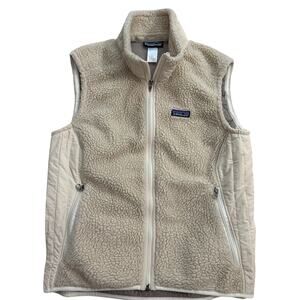 Patagonia Sherpa Fleece Vest Full Zip Zip Pockets Cream Beige Women L
